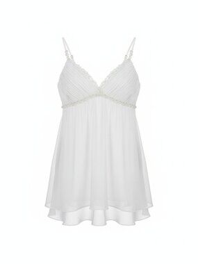 Flora Nikrooz White Lace-Trim Pleated Bust Chemise